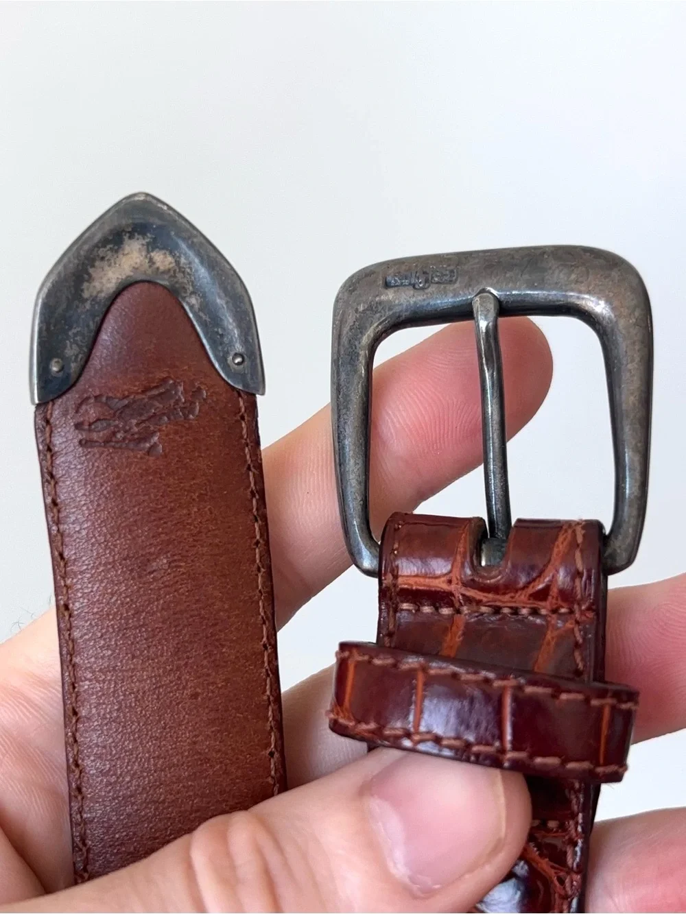 Vintage Polo Ralph Lauren Sterling Silver Genuine Crocodile Belt Size 32 RL 85
